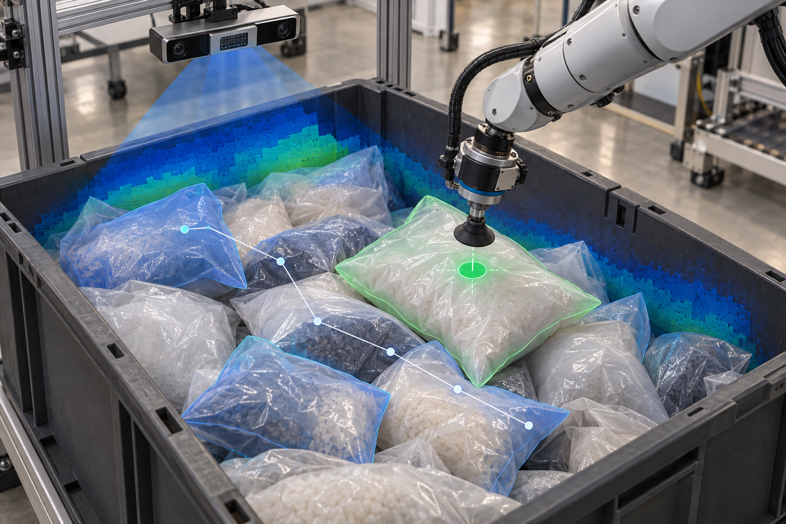 Robot using RGB-D vision and suction to pick flexible bags from a cluttered bin
