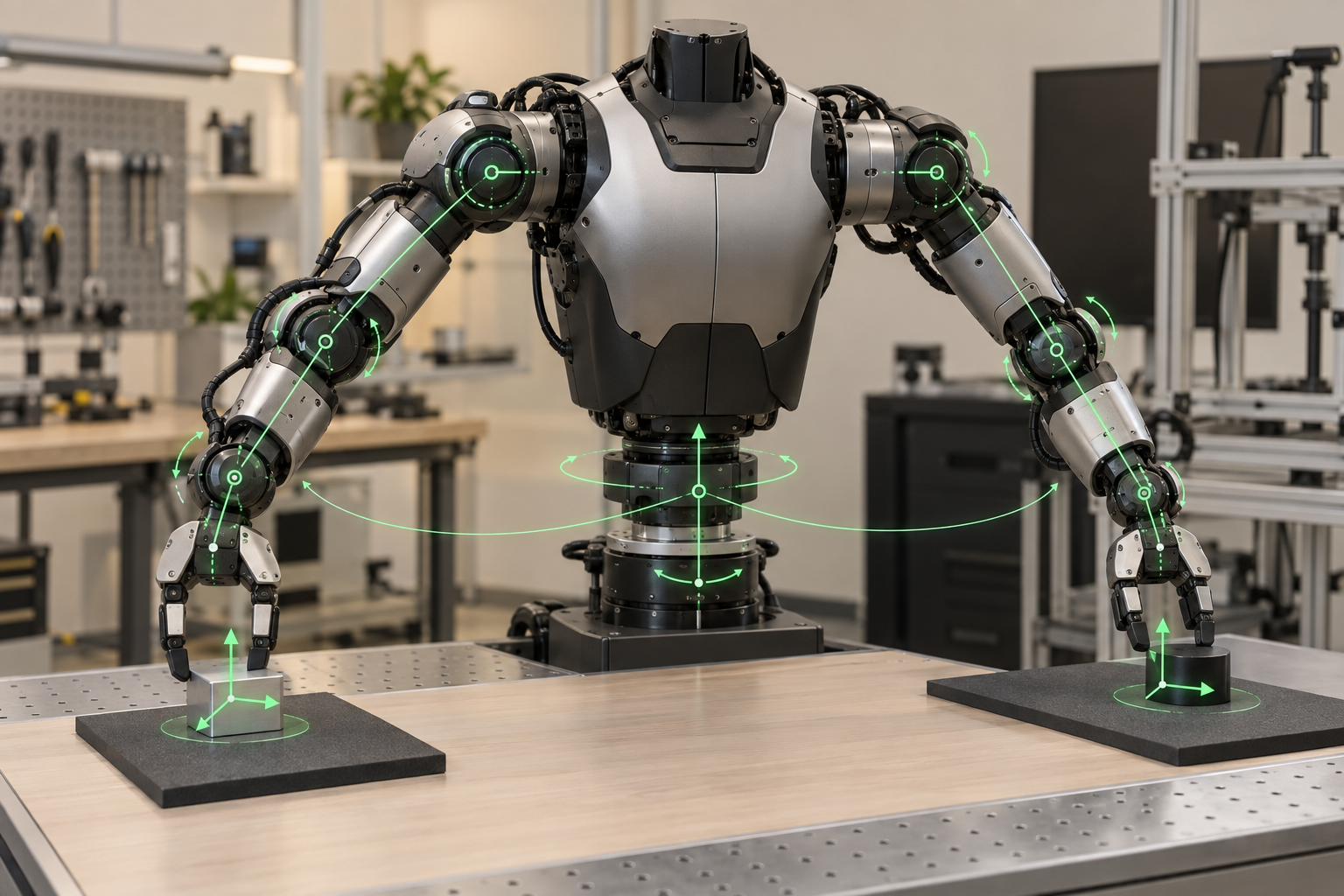 Humanoid robot coordinating two 7-DoF arms and a 3-DoF torso
